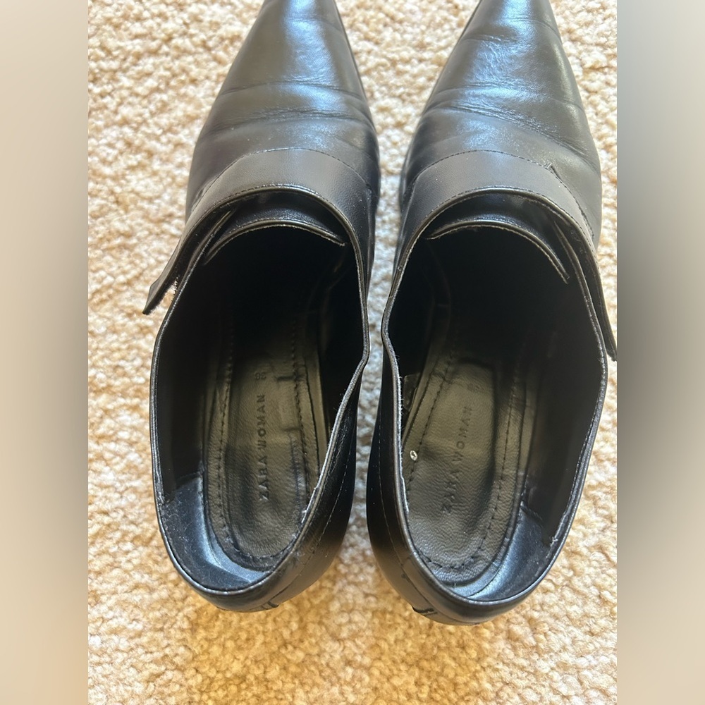 ZARA Black Leather Pointed Toe Dress Shoes Size 8 - Picture 7 of 8